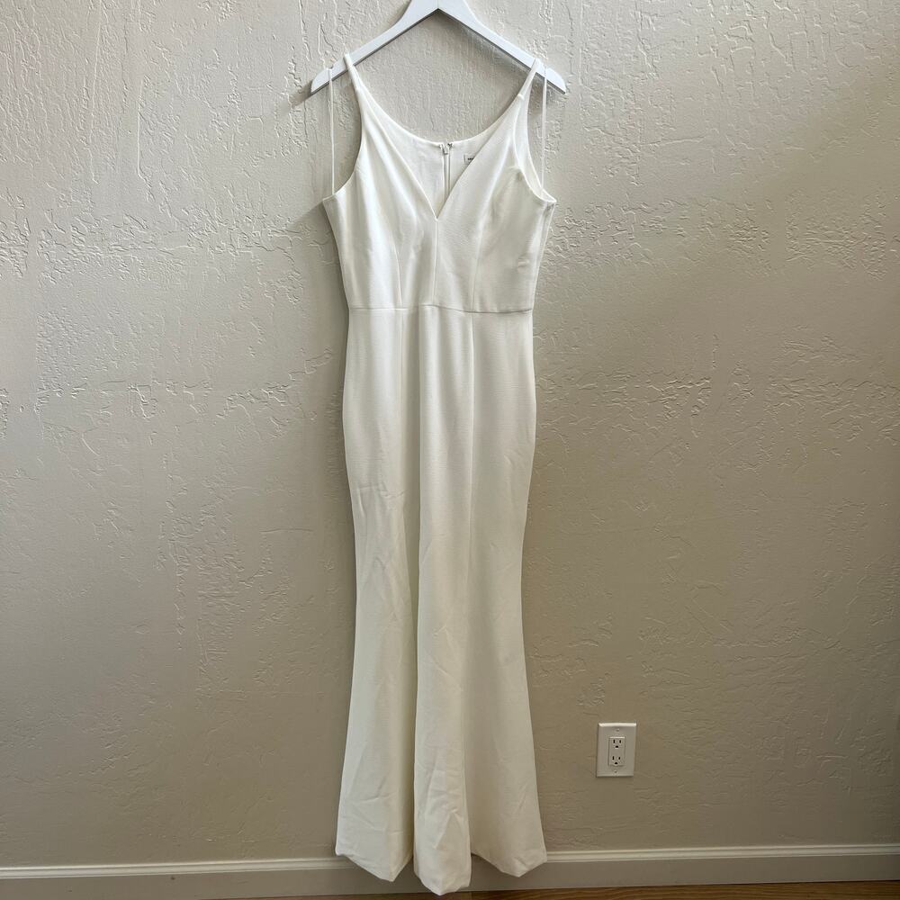NEW $198 Dress The Population Iris White Bridal Maxi Gown w/ Slit - Picture 7 of 11